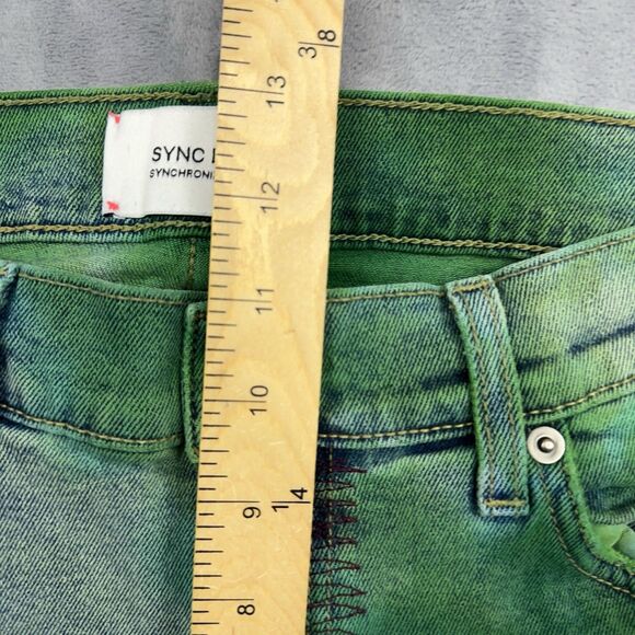 Sync Denim Jeans Mens Size 34 Green Tie Dye Distressed Skinny Jeans - Picture 15 of 16